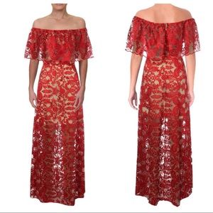 Bebe formal embroidered ruffled dress